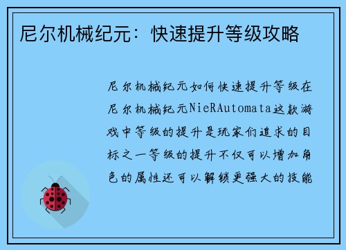 尼尔机械纪元：快速提升等级攻略